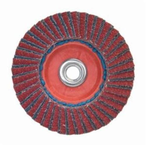 Norton® Red Heat® 66623399167 R961 Arbor Thread Quick-Trim Standard Density Coated Abrasive Flap Disc, 6 in Dia, P40 Grit, Extra Coarse Grade, Ceramic Alumina/Zirconia Alumina Abrasive, Type 27 Flat Disc